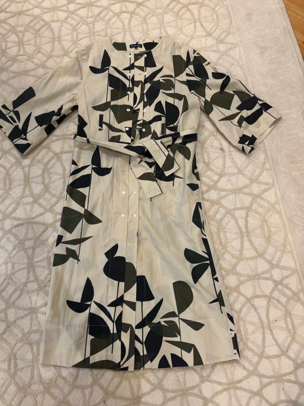 Sœur Leaf Print Button Up Belted Dress